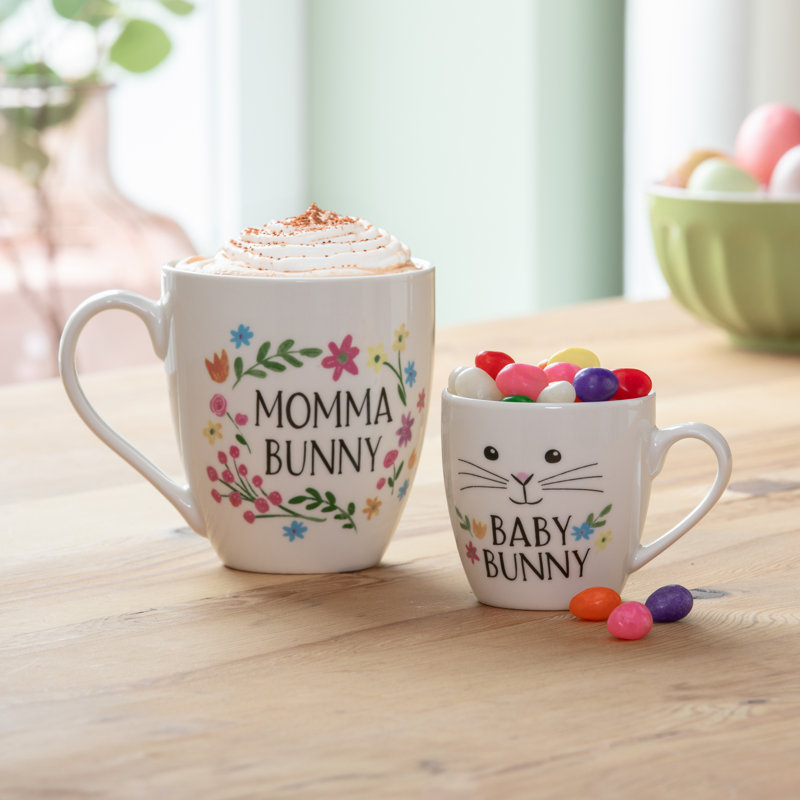 Ensemble de 2 tasses en céramique 17 oz et 7 oz Mommy and Me Bunny Love