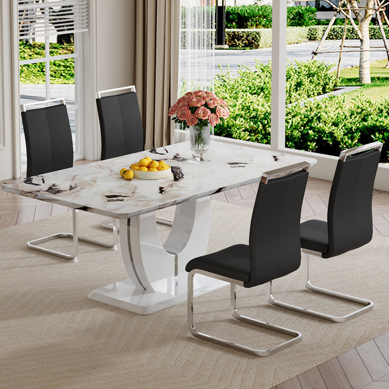 Ensemble de table de salle à manger, Noir / argent, 5 pièces, Dalishis