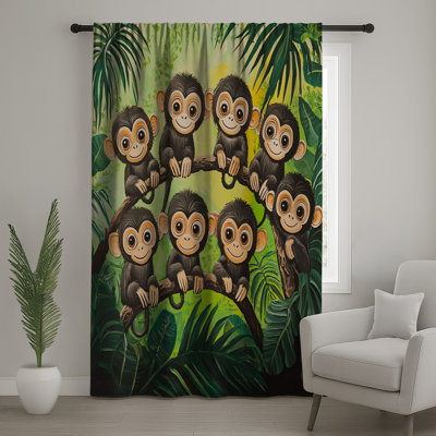Monkeys Window Curtains, Animals Sheer & Blockout Curtains - 1 Panel