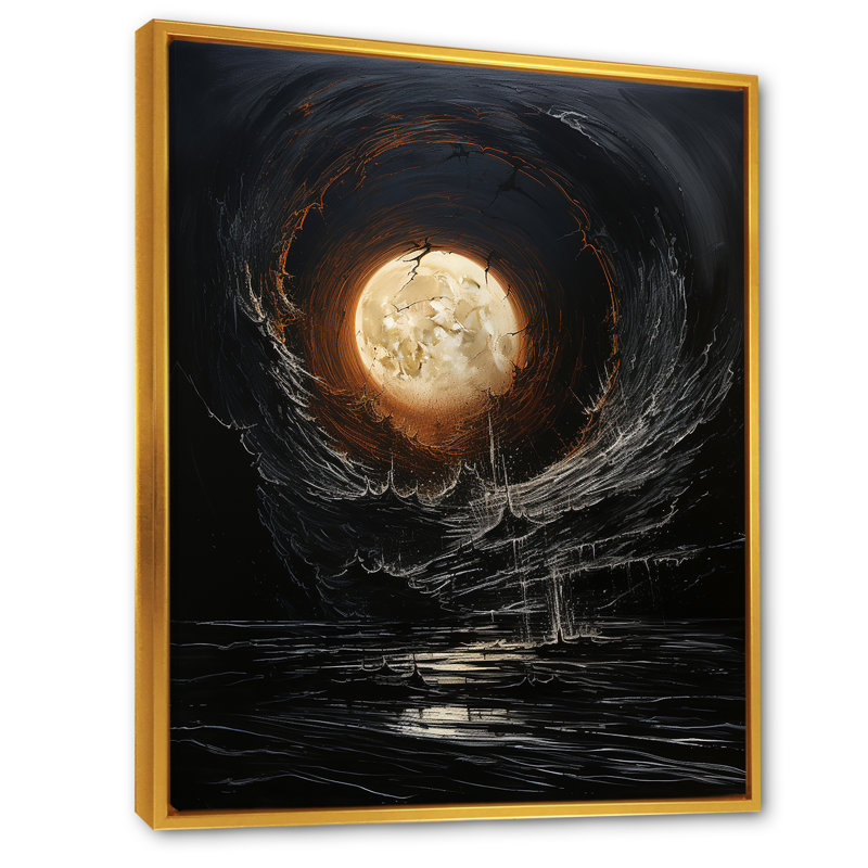 Lune ébène Eclipse lune I, H 32 po x l 16 po x P 1 po, Cadre flottant doré