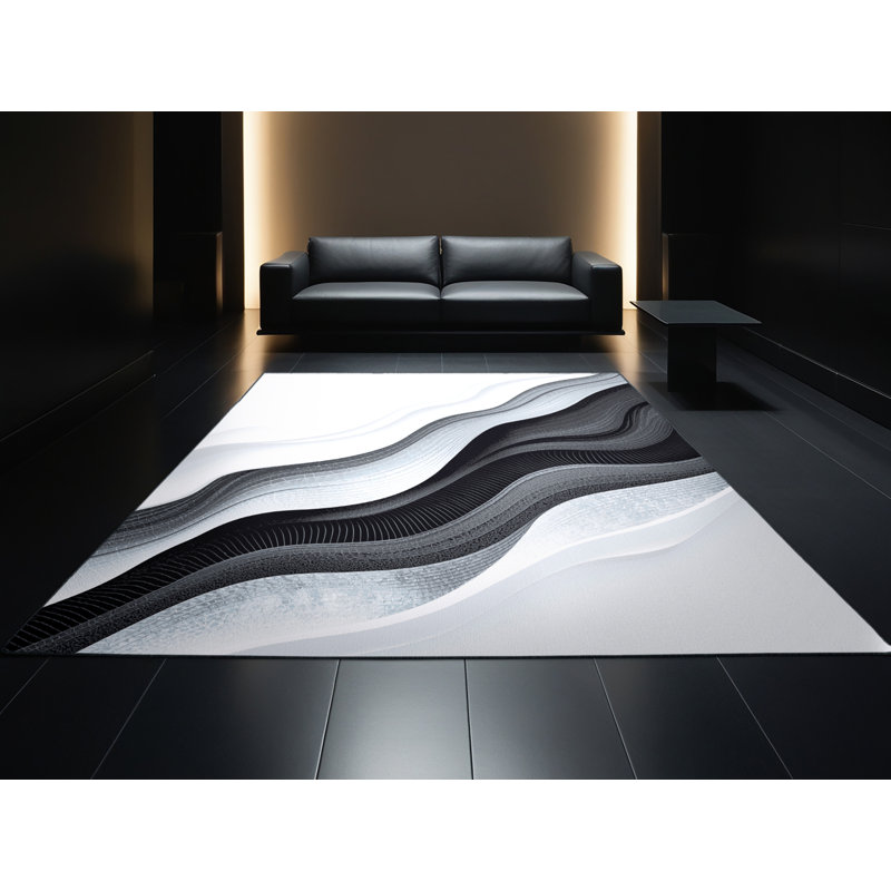Tapis dégradé bleu élégant et lavable à la machine Paulett, 2 pi x 3 pi
