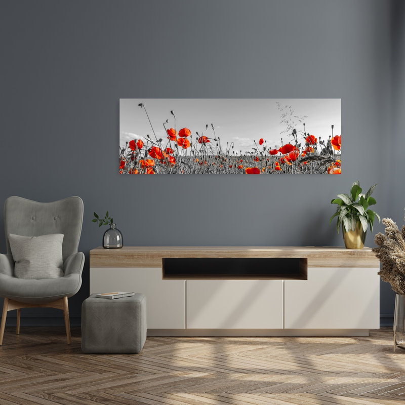 Vibrant Poppy Field by Melanie Viola - Wrapped Canvas Panoramic Print, 40.64 cm H x 121.92 cm W