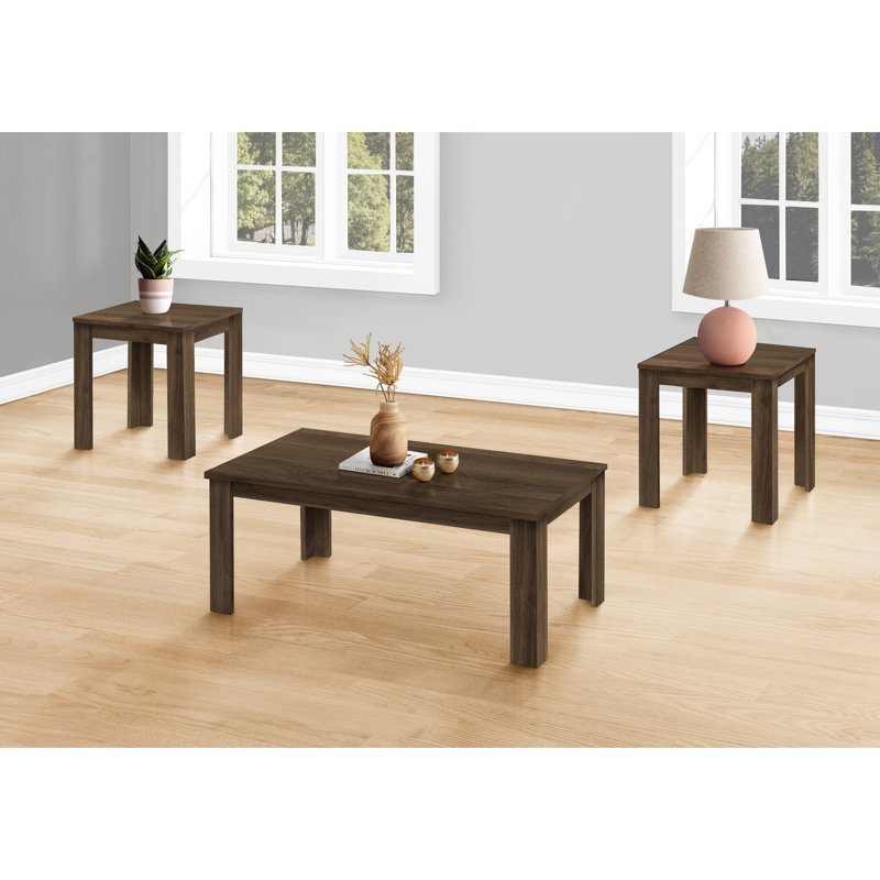 Table 3 pièces avec finition noyer - tables basses et 2 tables de bout, plateaux spacieux, meubles de salon en stratifié, plateaux de table pour votre