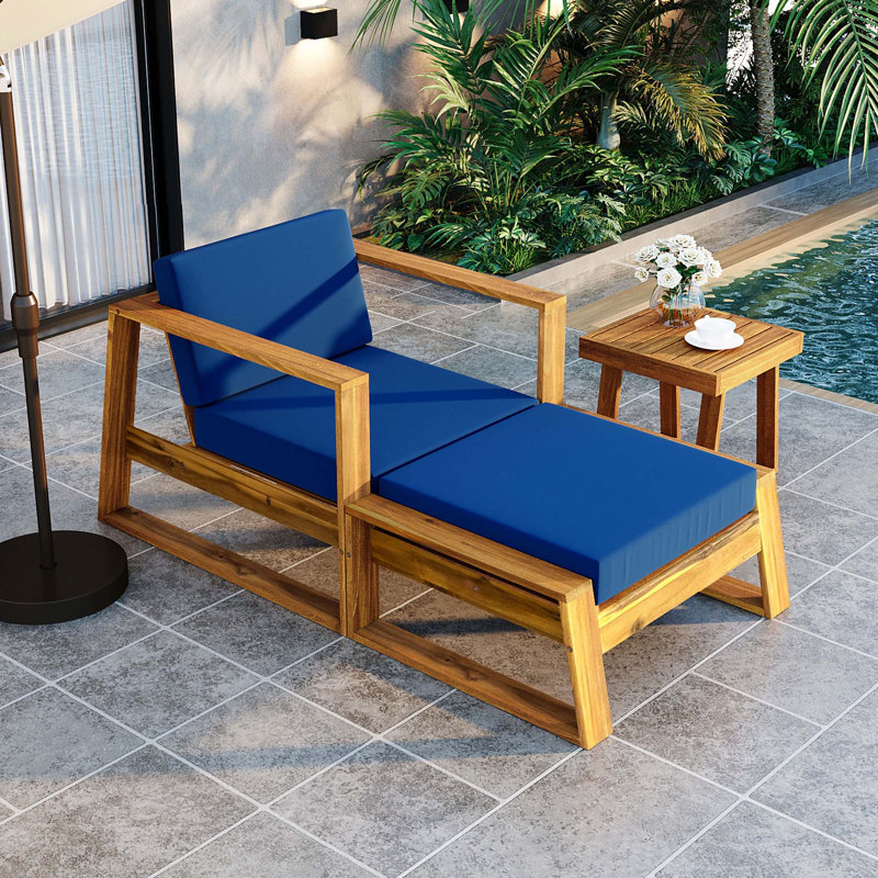  U_Style Acacia Wood Outdoor Lounge Set - Chair And Ottoman With Removable Cushions, All-Weather Outdoor Chaise Lounge/Daybed, For Patios, Balconies, And Gardens
