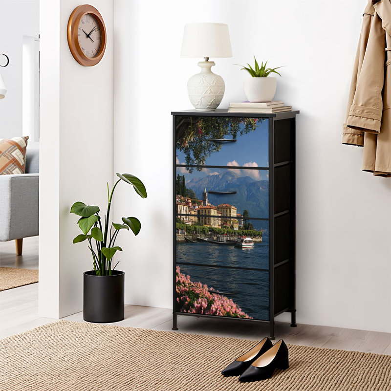 4 Drawer Dresser for Bedroom, Narrow Chest of Drawers, Wooden Top and Study Iron Frame 18"x37.5"-(WxH)