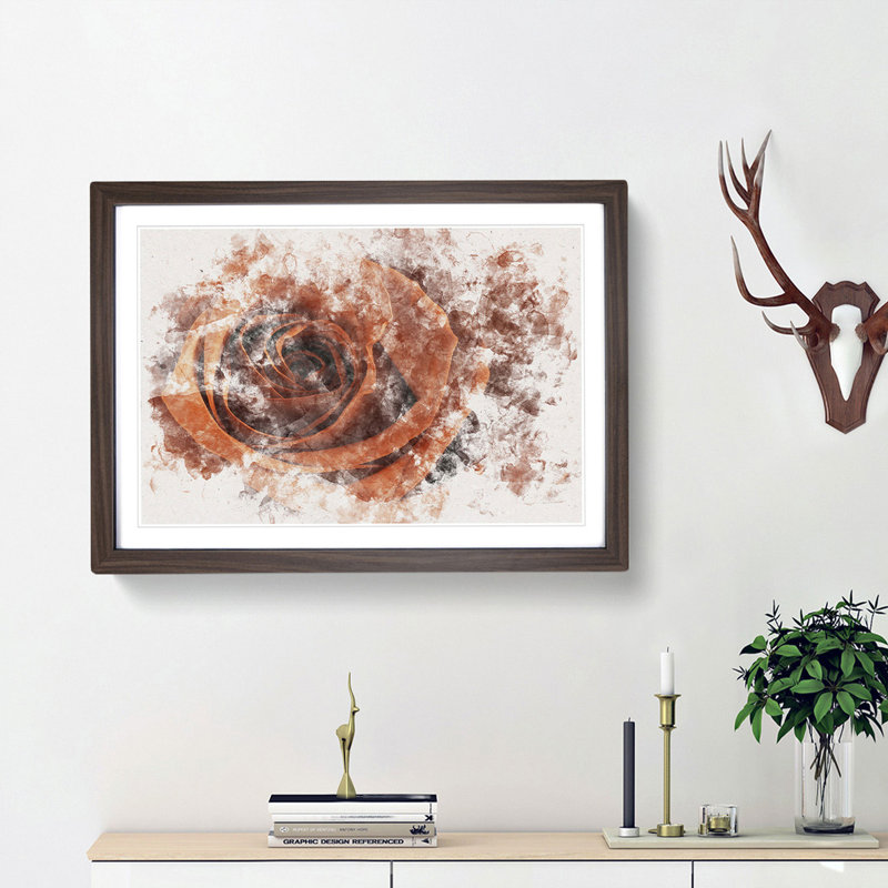 Orange Rose - Picture Frame Graphic Art Print, 24cm H x 33cm W x 2cm D, Walnut Framed