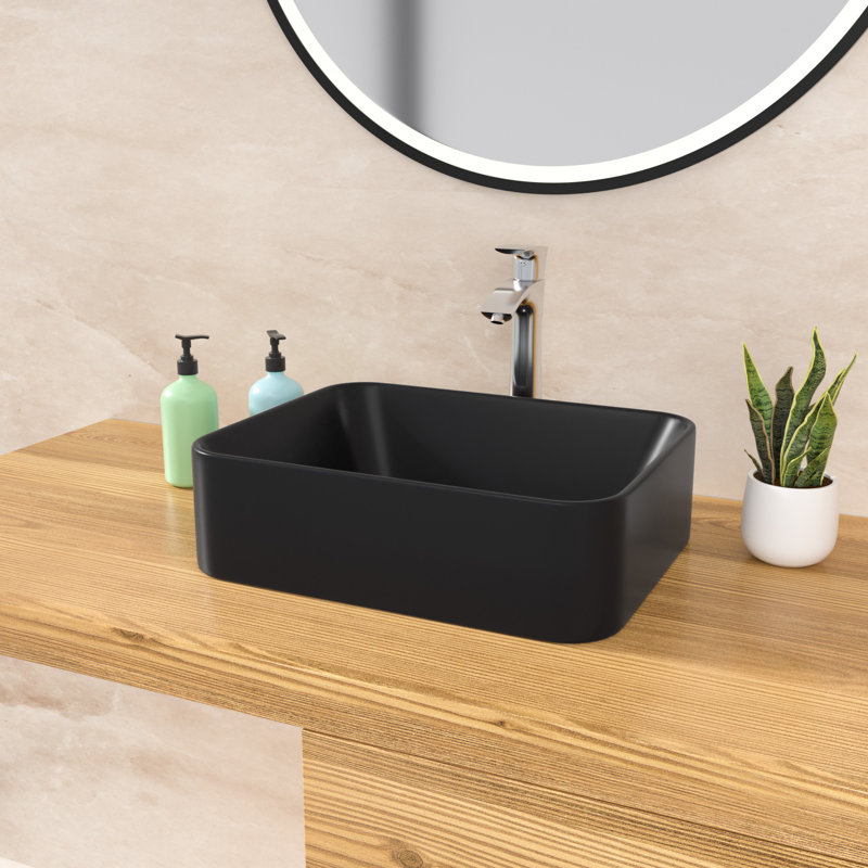 16" x 12" Black Bathroom Vessel Sink Rectangular Black Ceramic Vessel Sink Above Counter Sink