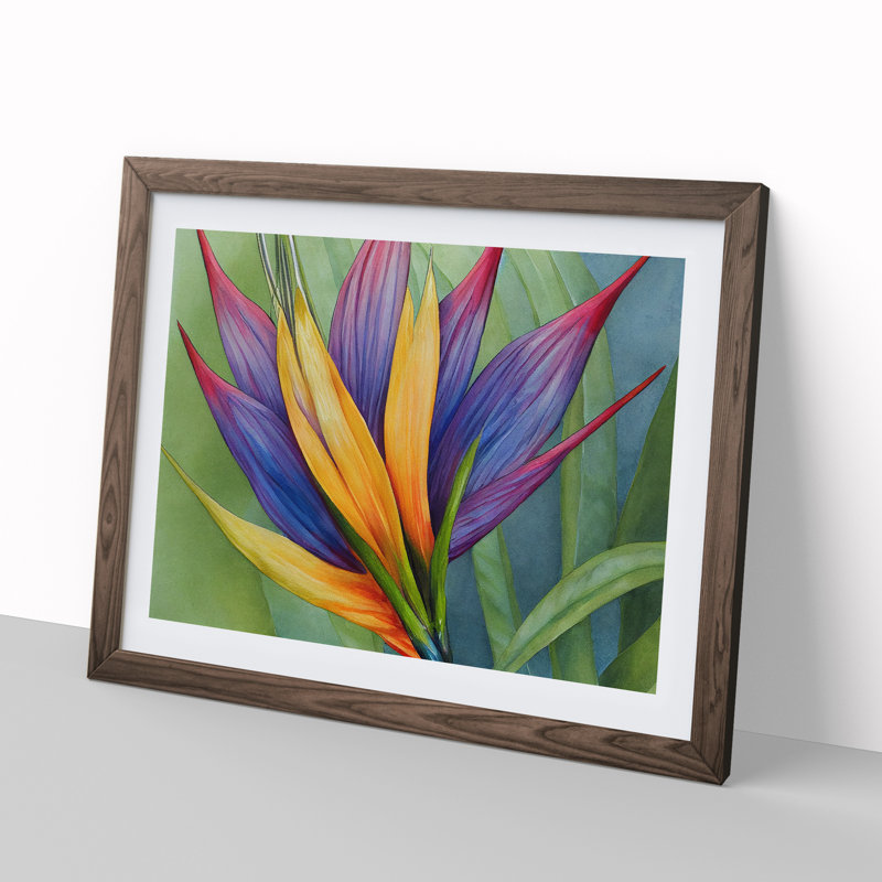 Handsome Bird Of Paradise Flower - Single Picture Frame Painting, 34cm H x 46cm W x 2cm D, Walnut