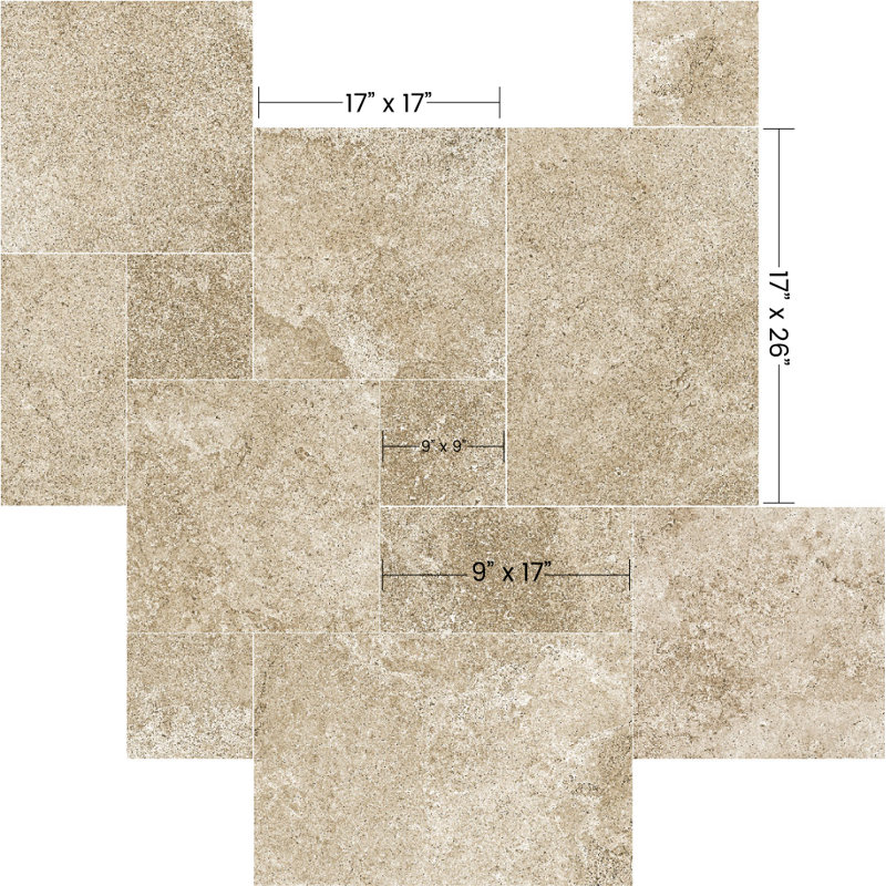 Manor 4-piece Modular Pattern Porcelain Tile, Brown/Beige/Tan