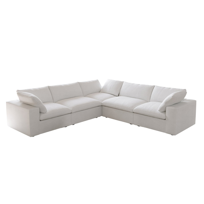 Canapé modulaire rembourré 5 pièces Kenda Faisa, Mélange de lin blanc