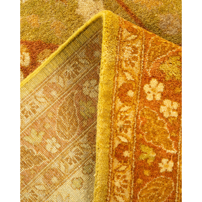 Tapis unique noué à la main vert de 6 pi 1 po x 9 pi 4 po Riannon