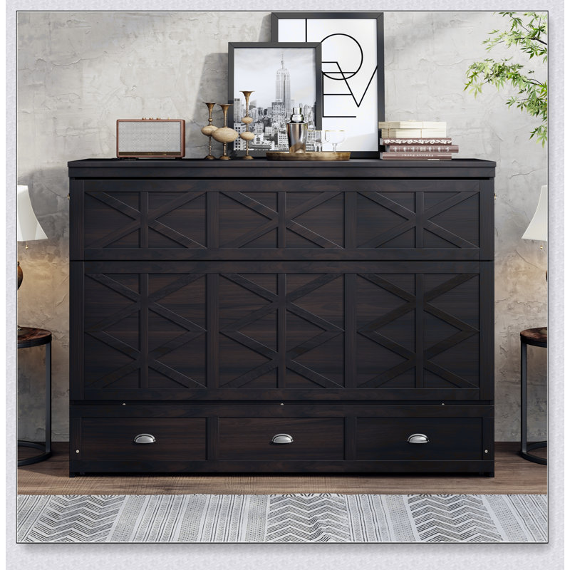 Murphy Bed With Large Drawers And USB, Espresso