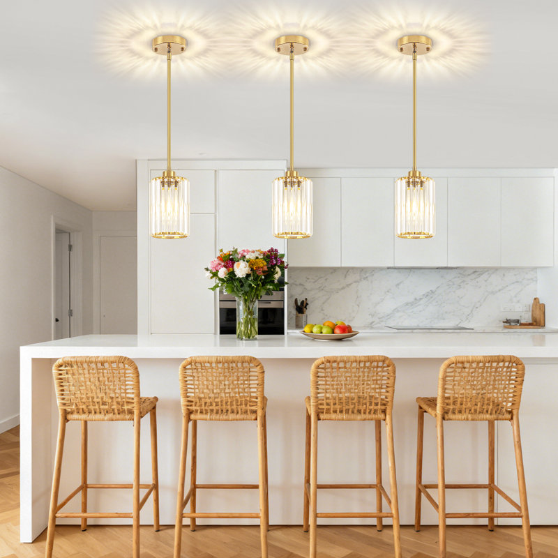 Luminaire suspendu moderne en cristal à 1 lumière avec hauteur réglable Bette, Or brossé