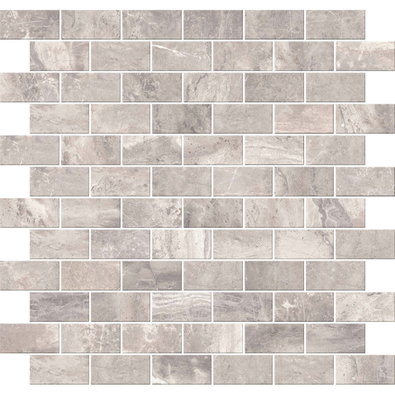 Carreau de mosaïque pour mur et plancher en porcelaine aspect marbre 1 po x 2 po, Gris / Beige