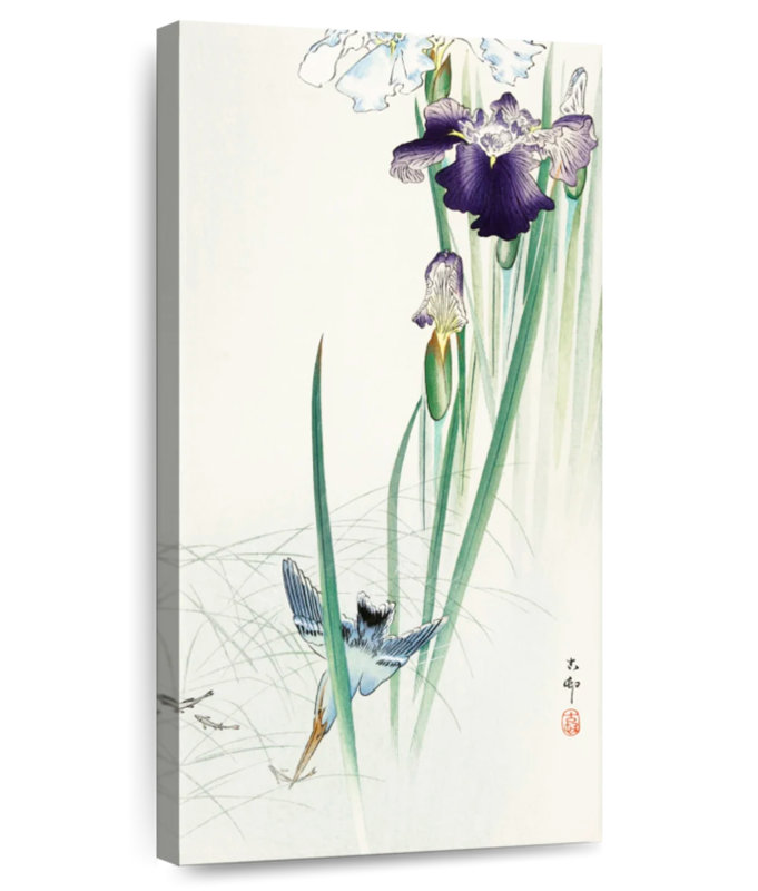 Kingfisher And Irises, H 48 po x l 24 po
