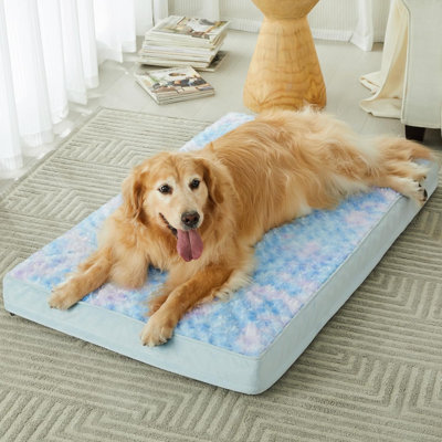 Grand lit orthopédique pour chien, lit pour grand chien avec caisse en mousse d'œuf et housse pour lit de chien imperméable en peluche rose doux lavable et amovible