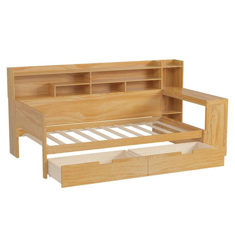 Twin Size Wooden Daybed With Two Drawers And Study Desk - Enhance Your Bedroom Efficient Storage Facility Quality Product