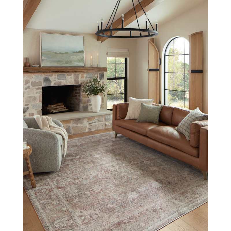 Millie Brick and Fog Floral Polyester Area Rug 5' x 8'