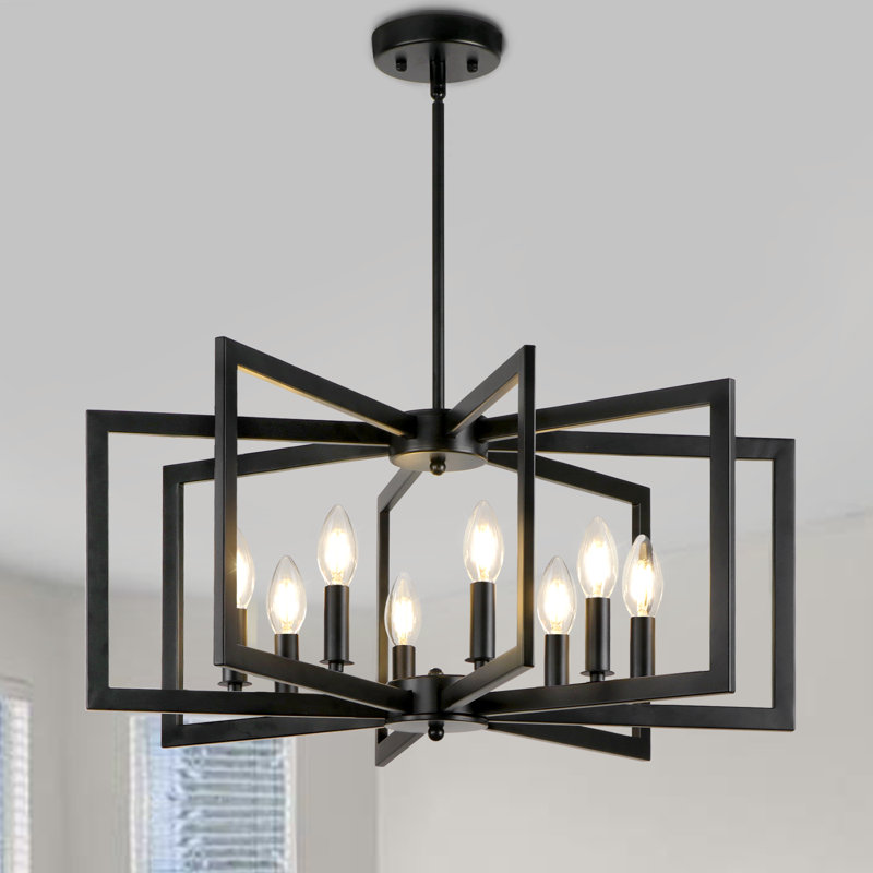 Barines 8-Light Modern Industrial Geometric Farmhouse Chandelier, Black