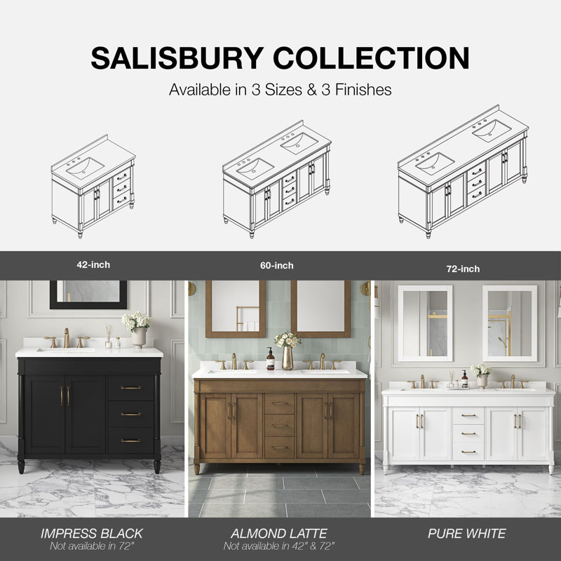 Salisbury 72" Pure White Double Sink Bathroom Vanity with Brass Hardware