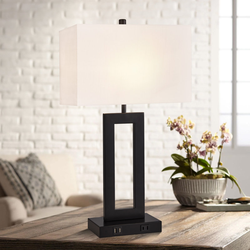 Leanore Metal USB Table Lamp, Black, White