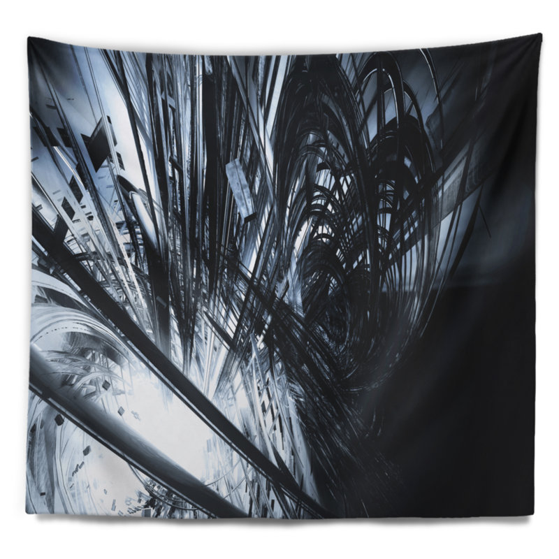 Tapisserie d'art 3D abstrait noir et blanc, H 32 po x l 39 po