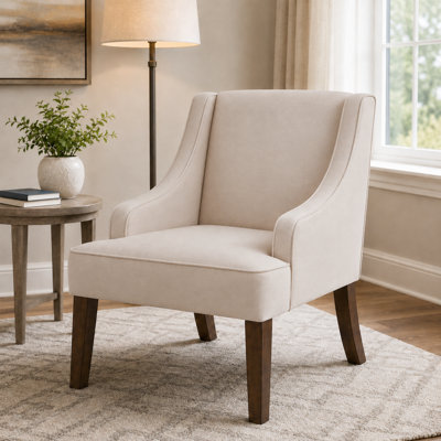 Chaise d'appoint rembourrée de style Mid-Century avec pieds en bois massif, fauteuil en tissu pour le salon, la chambre à coucher ou le bureau
