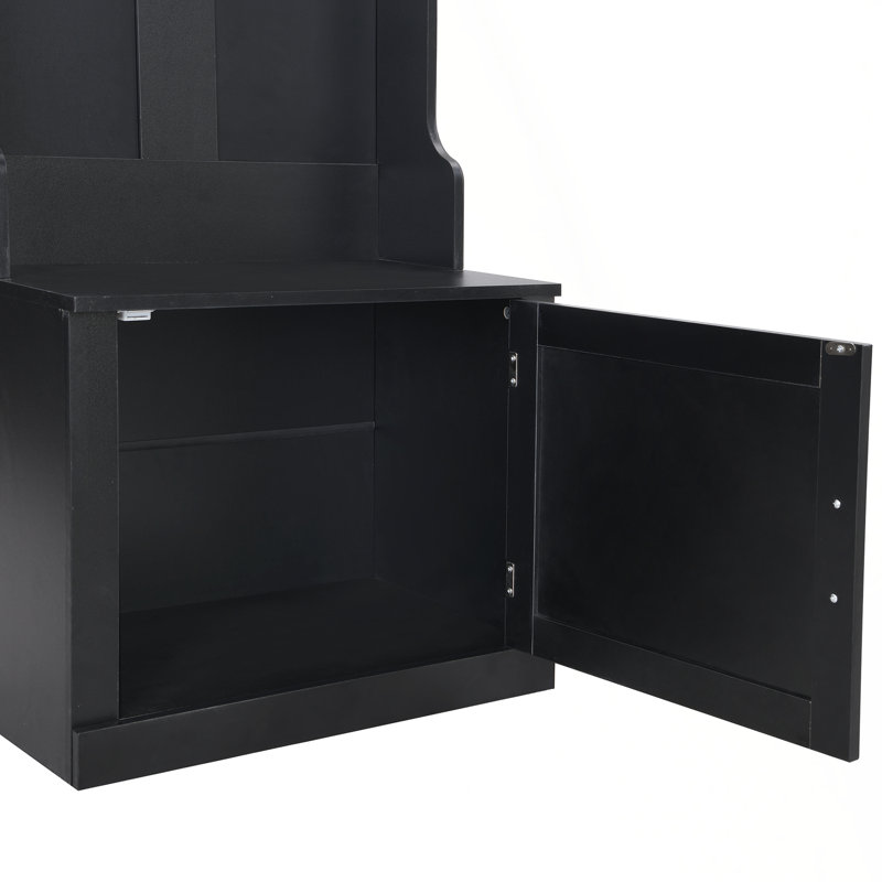 Versatile Multi-Functional Hallway Storage Cabinet With Hooks And Shelves, Black
