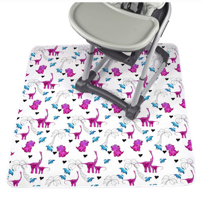 JumpOff Jo - Grand tapis anti-éclaboussures, imperméable et lavable, pour chaise haute, siège d'appoint, plateau de table, sur tapis - Protège des dégâts, des dégâts et de l'artisanat - 51 x 51 pouces - Dinosaure rose