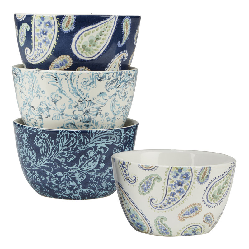 Bohemian Blue Floral Ceramic 16-Piece Dinnerware Set, Service for 4