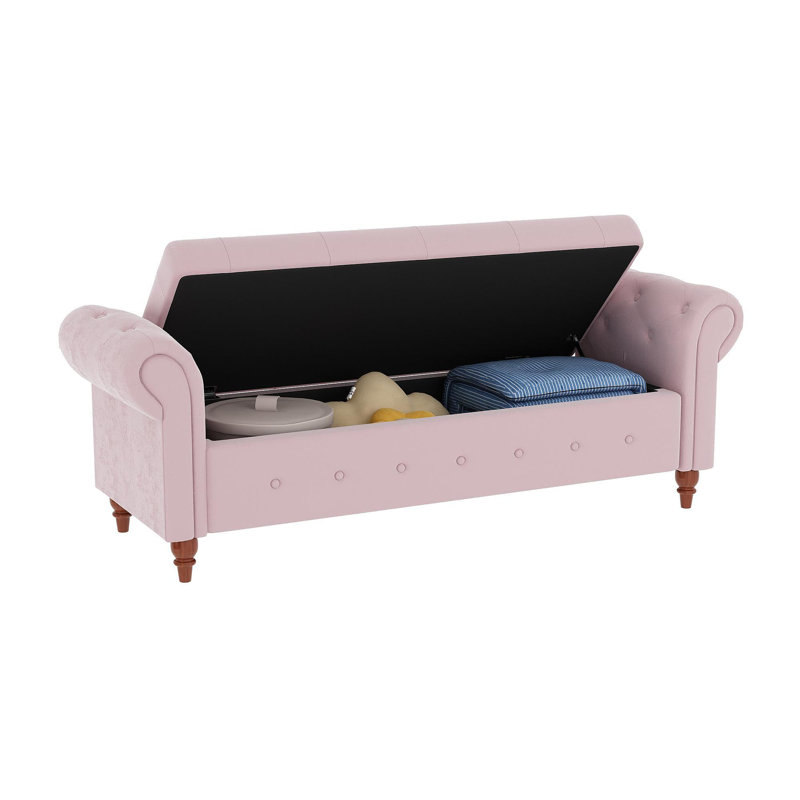 Banc de lit en velours rose, Rose