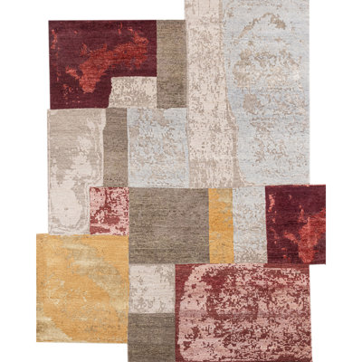 Hand Knotted Abstract Area Rug in Beige/Red/Brown/Orange