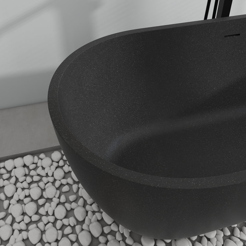 63'' X 31'' Freestanding Soaking Terrazzo Bathtub, Terrazzo Black