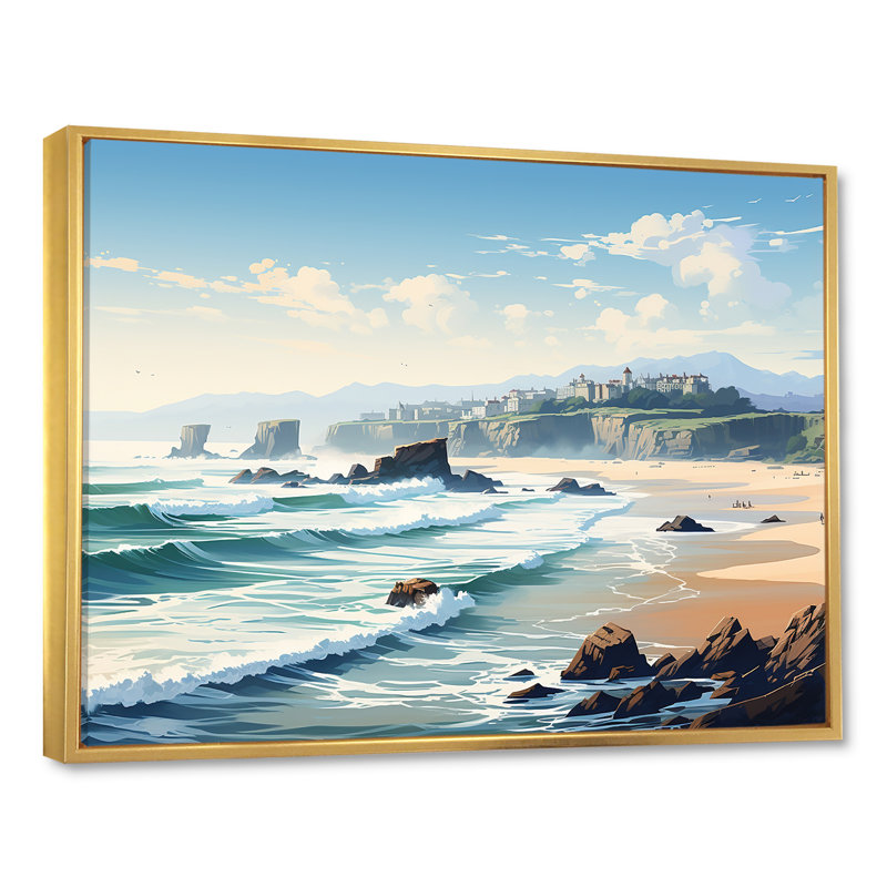 Plages basques françaises I sur toile, Cadre flottant doré, H 12 po x l 20 po x P 1 po
