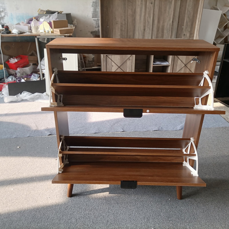 Medieval Modern Independent Shoe Cabinet, 31.5-Inch Walnut Shoe Storage Cabinet,, Fence Shoe Cabinet With 2 Flip Drawers, Suitable For Corridors And Entrances