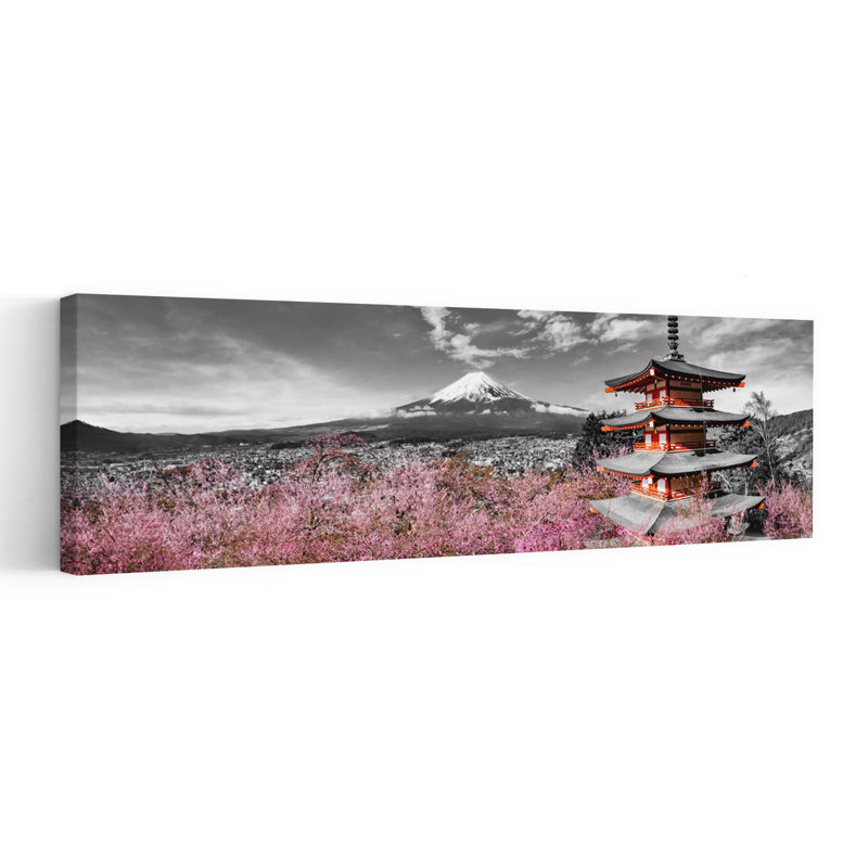 Mount Fuji Cherry Pagoda by Melanie Viola - Wrapped Canvas Panoramic Print, 30.48 cm H x 91.44 cm W