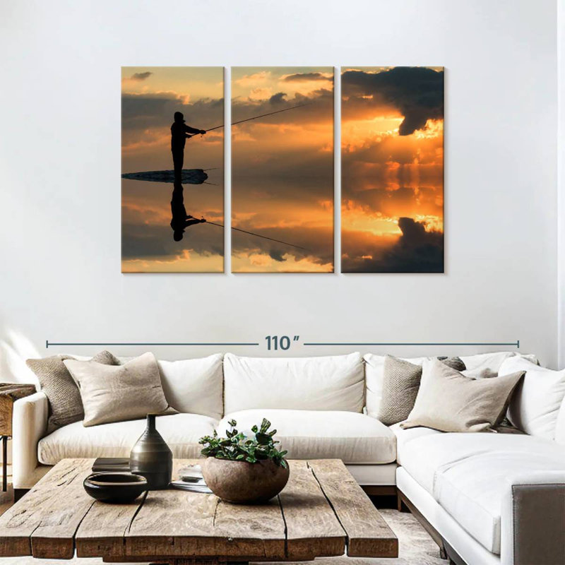 Senne pêche au coucher du soleil, H 48 po x l 74 po