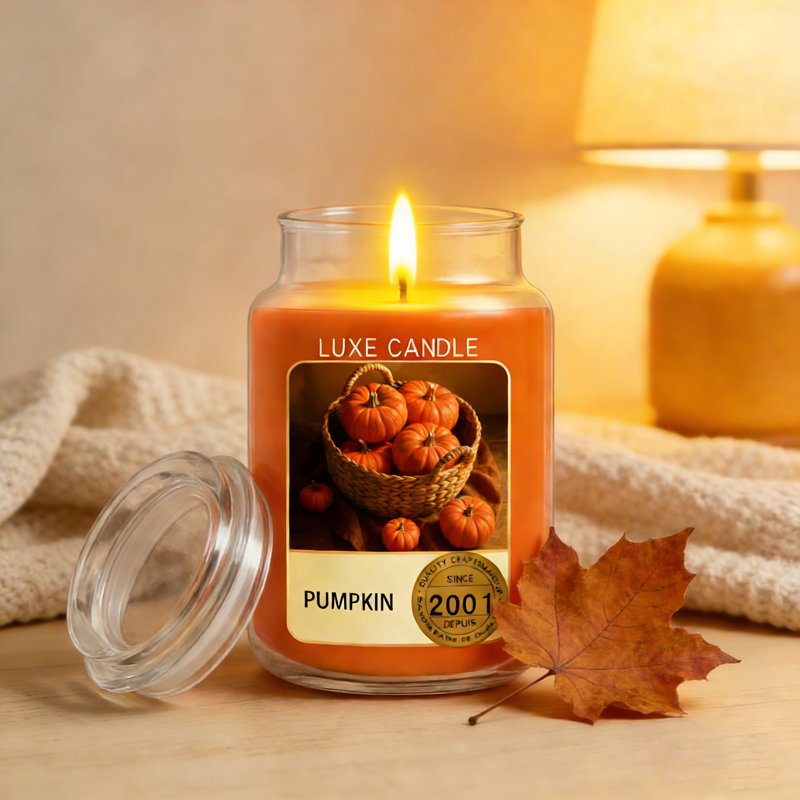 Bougie de 23 onces parfumée à la citrouille, fabriquée avec de la cire de soja de qualité supérieure, offre des brûlures durables et est parfaite pour la décoration intérieure et le parfum