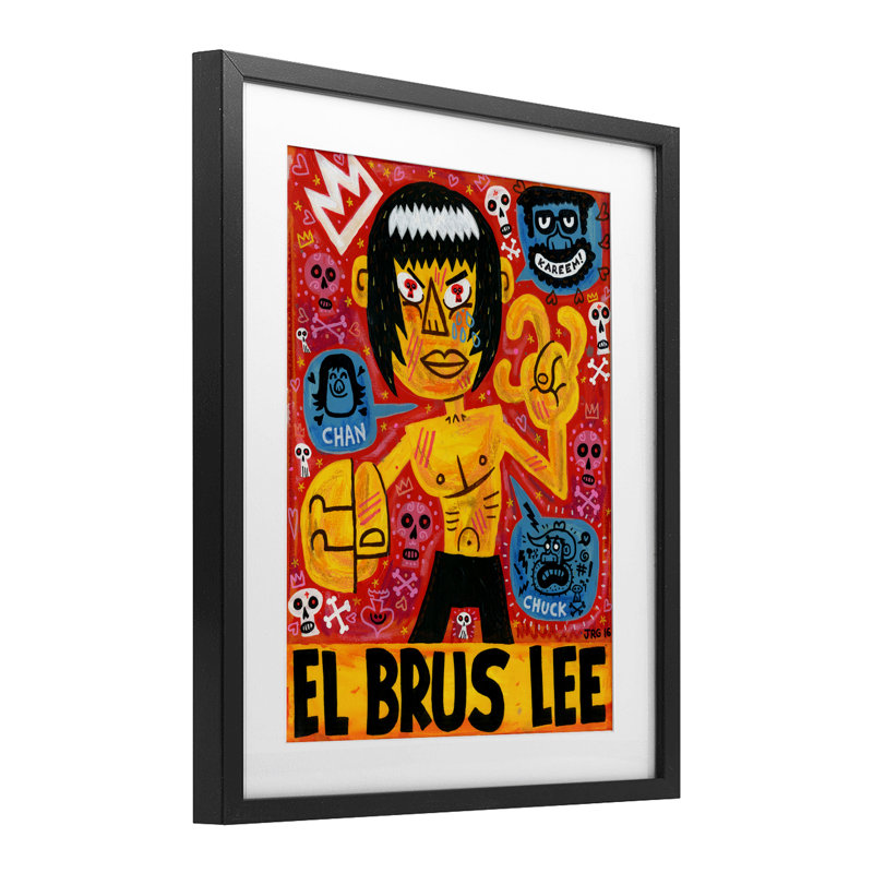 El Brus Lee, reproduction emblématique de la culture sous verre, conception de Jorge R. Gutierrez, Cadre noir minuit