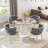 Modern Round Tempered Glass Pedestal Dining Set with Velvet Woven Dininig Chair-900894098-873376904