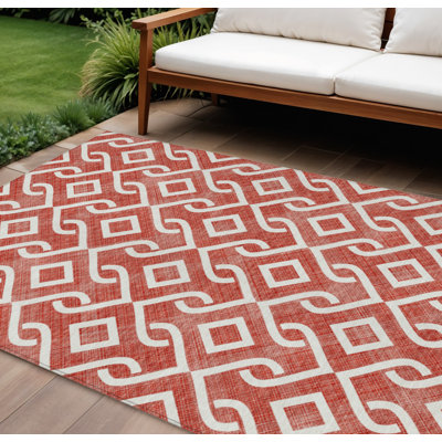 Tapis intérieur / extérieur géométrique lavable 9 pi x 12 pi rouge et ivoire