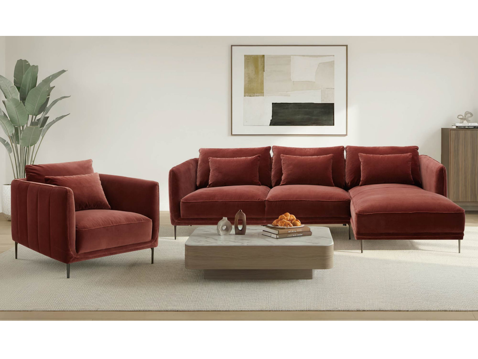 Rae 3-Piece Upholstered Living Room Set, Right Hand Facing, Falkirk Reddish Brown