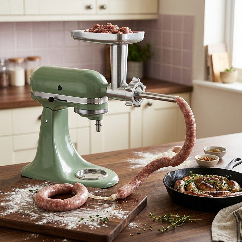 Ensemble de hachoirs à viande 2 en 1 compatible avec les batteurs sur socle KitchenAid, 4 plaques à hacher et 3 tubes à saucisse