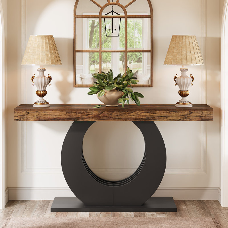 63-Inch Wood Console Sofa Table, Brown Wood/Black