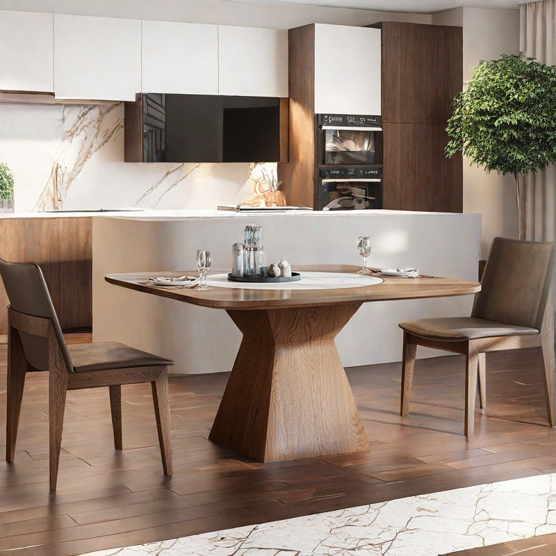 Modern Rotatable Square Wooden Dining Table Sets, 29.5"H x 53.1"L x 53.1"W