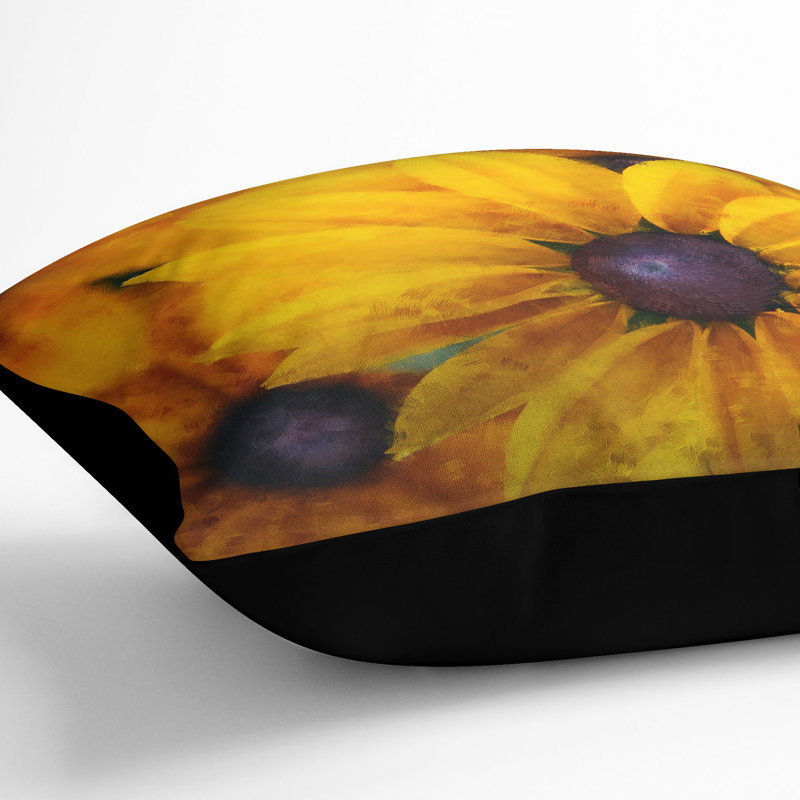 Coneflowers Cushion with Filling, Black, 55cm H x 55cm W x 20cm D
