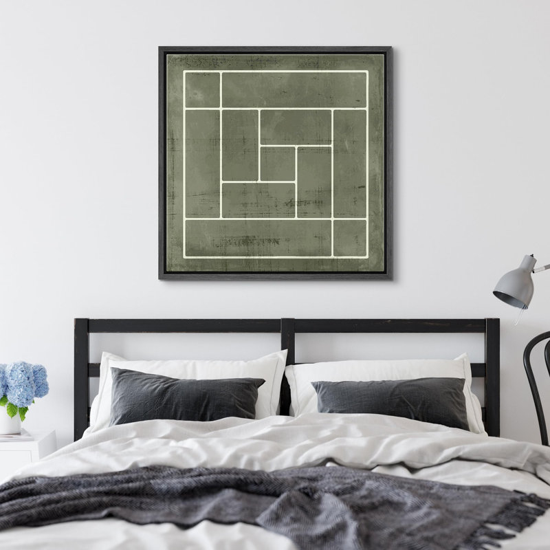 «Geometric Squares Abstract Grayscale», illustrations encadrées sur toile, Noir, H 24 po x l 24 po