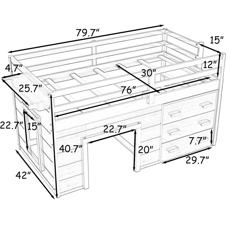 Gigel Kids Twin Loft Bed with Drawers, Gray