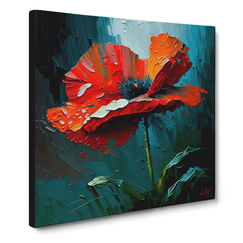 Poppy Flower Palette Knife - Wrapped Canvas, 35cm H x 35cm W x 3cm D