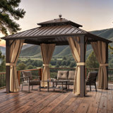 10ft x 10ft Double Roof Hardtop Gazebo with Netting & Curtains